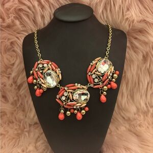 Elegant Coral and Gold Statement Necklace